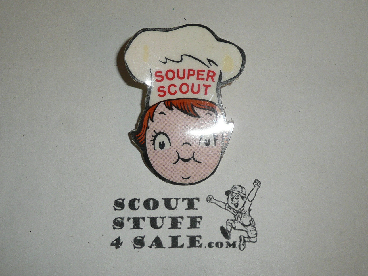Campbells Souper Scout Neckerchief Slide, Plastic