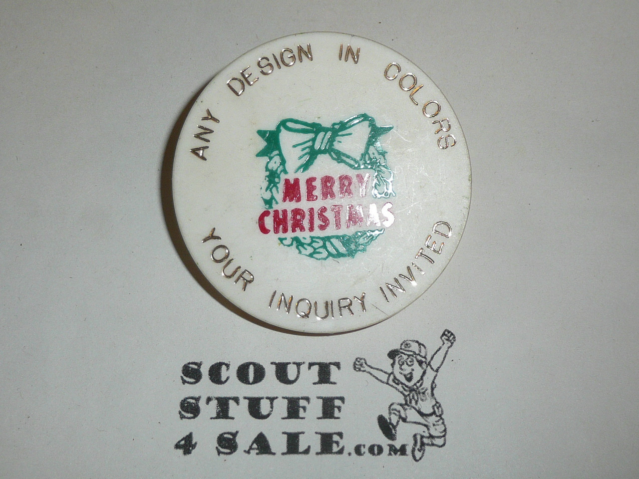 Merry Christmas Promotional Plastic Neckerchief Slide, by Torchy Plastics