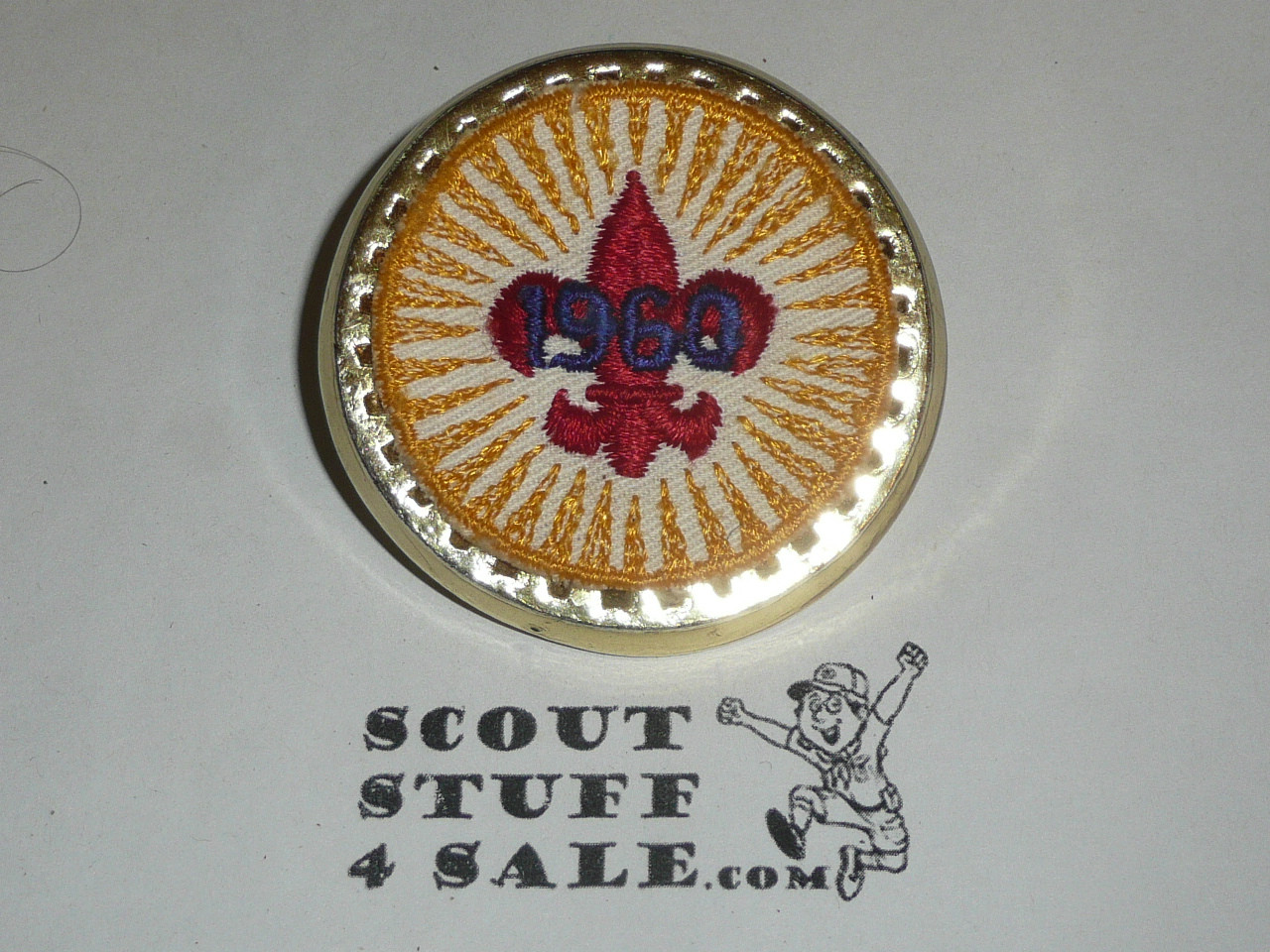 1960 Resin Neckerchief Slide with embroidered twill patch on front, by Torchy Plastics