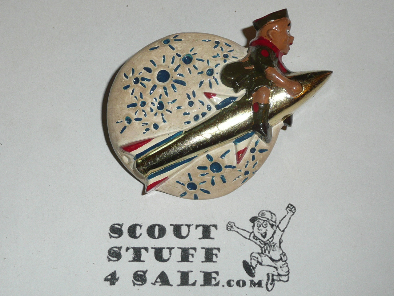 Scout on Moon and Rocket Plastic TORCHY Neckerchief Slide #3
