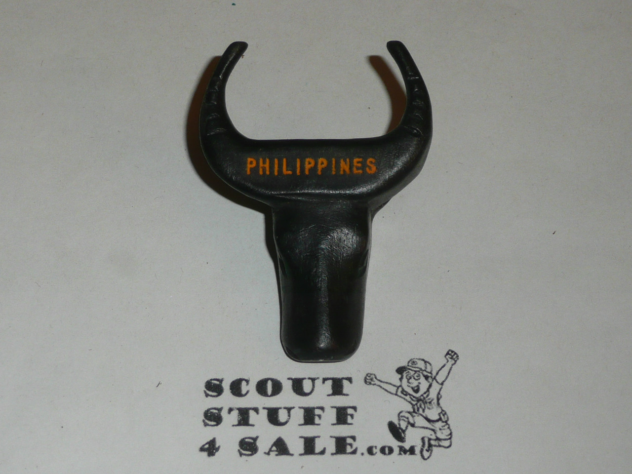 Carved Steer Head Neckerchief Slide, Dark Wood, Philippines #4