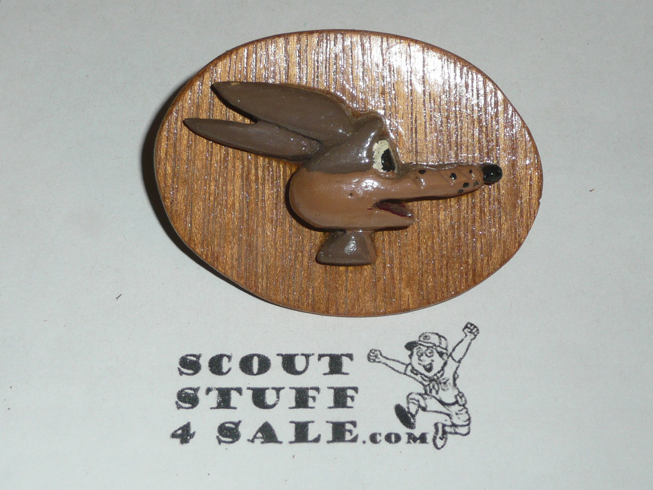Carved Wood Warner Brothers Coyote Neckerchief Slide