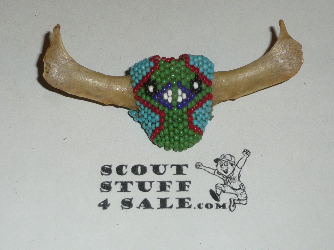 Beaded Steer Neckerchief Slide with Bone Antlers #9