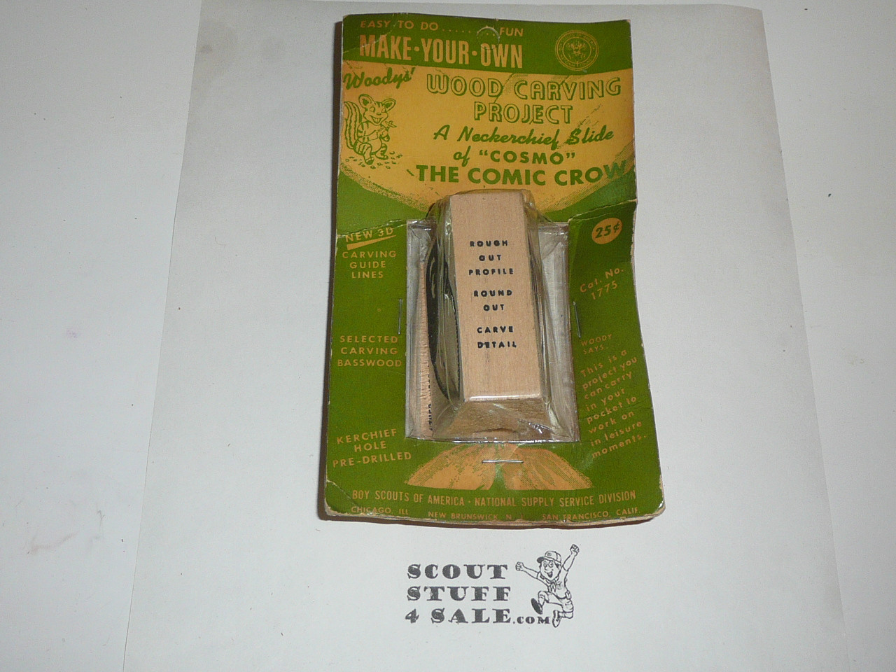 Boy Scout Crow Neckerchief Slide Wood Carving Project, unused