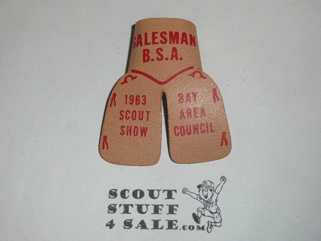 1963 Bay Area Council Scout Show Salesman Leather Neckerchief Slide