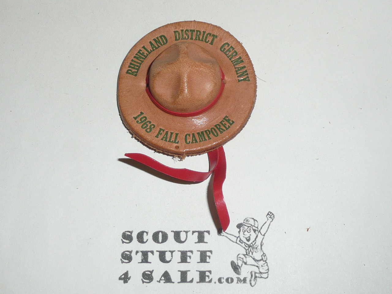 1968 Rhineland District Germany Fall Camporee Leather Neckerchief Slide, Transatlantic Council, Campaign Hat