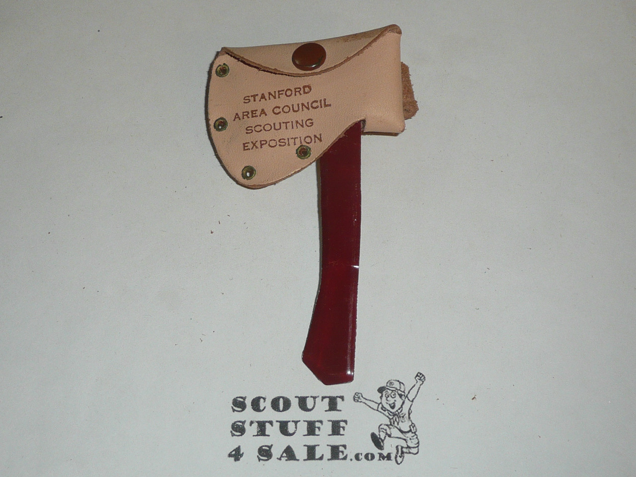 Stanford Area Council Scouting Exposition Axe with Leather Sheath Neckerchief Slide
