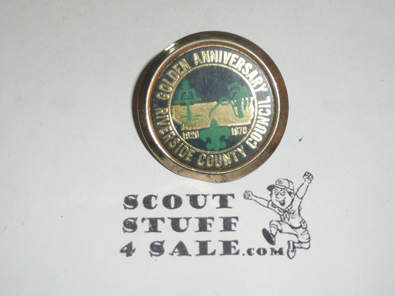 Riverside County Council 1970 50th Anniversary Metal Disk Neckerchief Slide