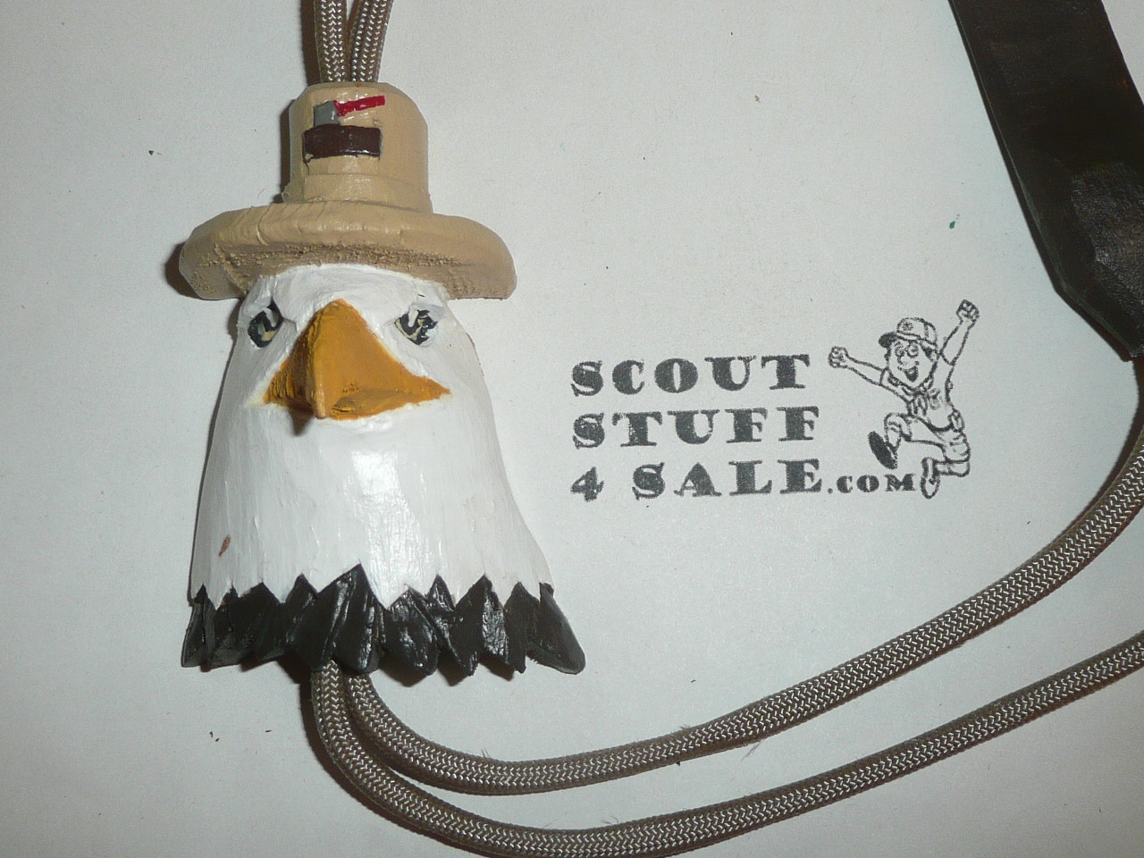 B. Thacker Eagle Wood Badge Carved Wood Bolo tie
