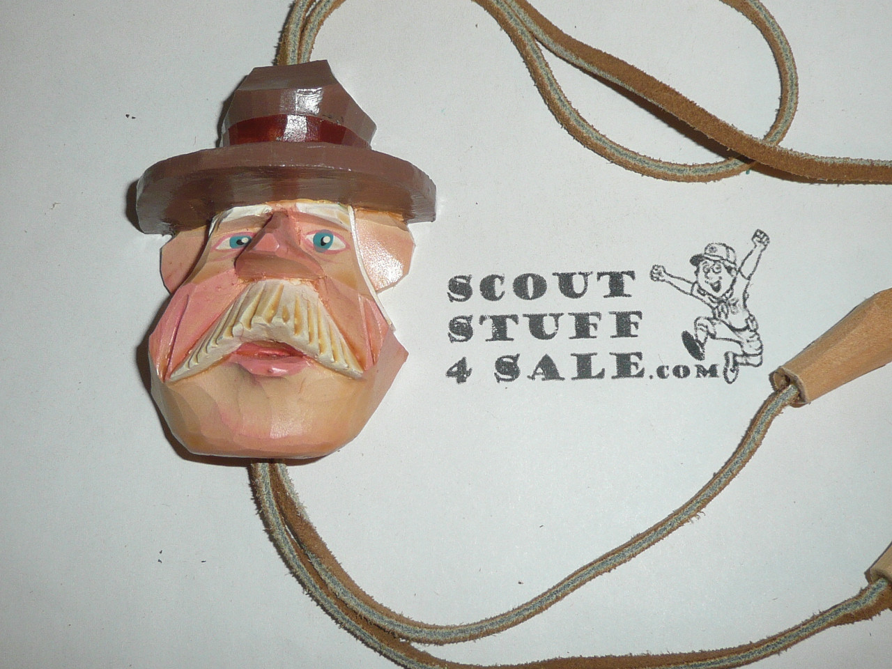Bill Burch Boy Scout Leader Carved Wood Bolo tie