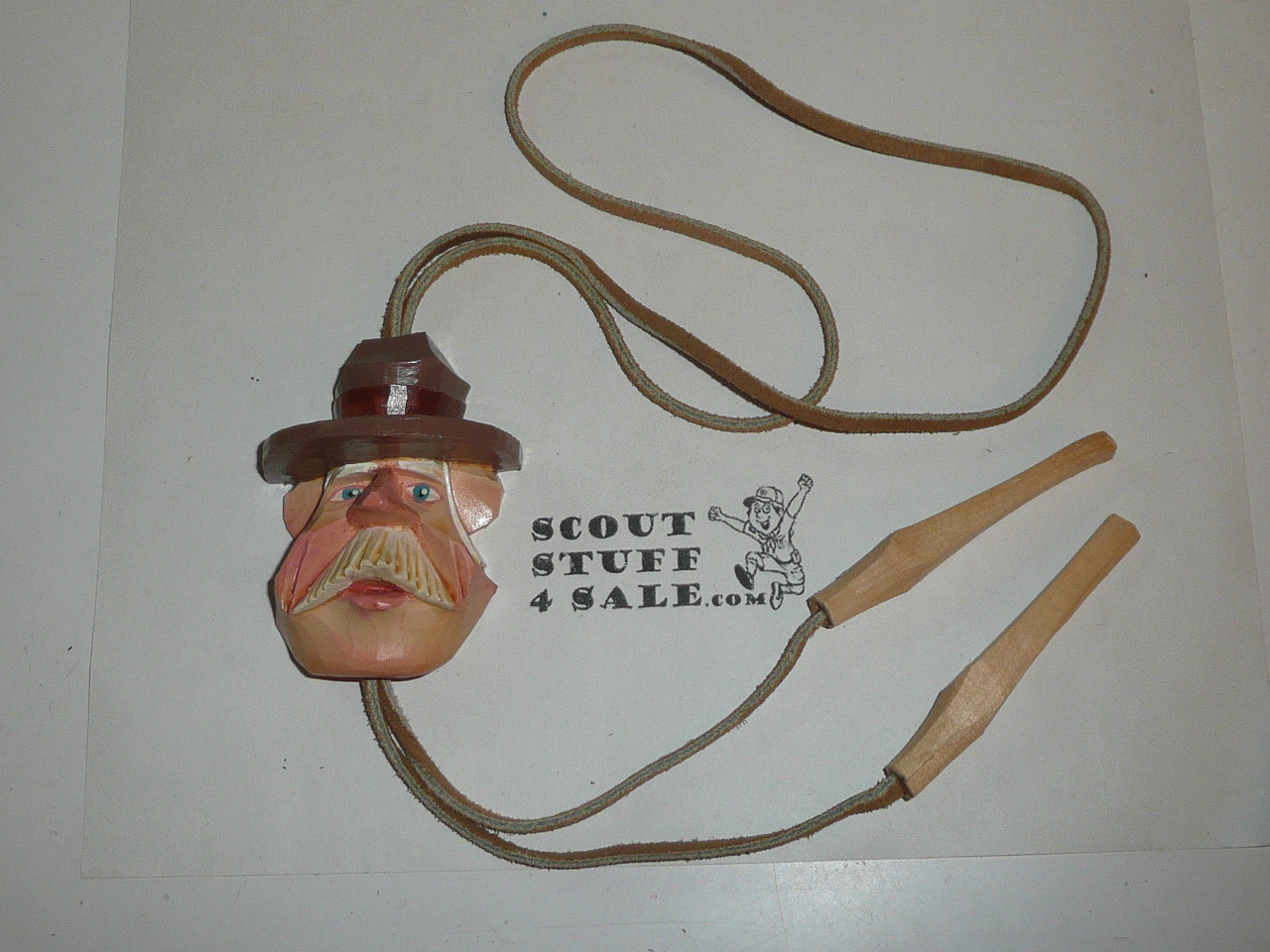 Bill Burch Boy Scout Leader Carved Wood Bolo tie