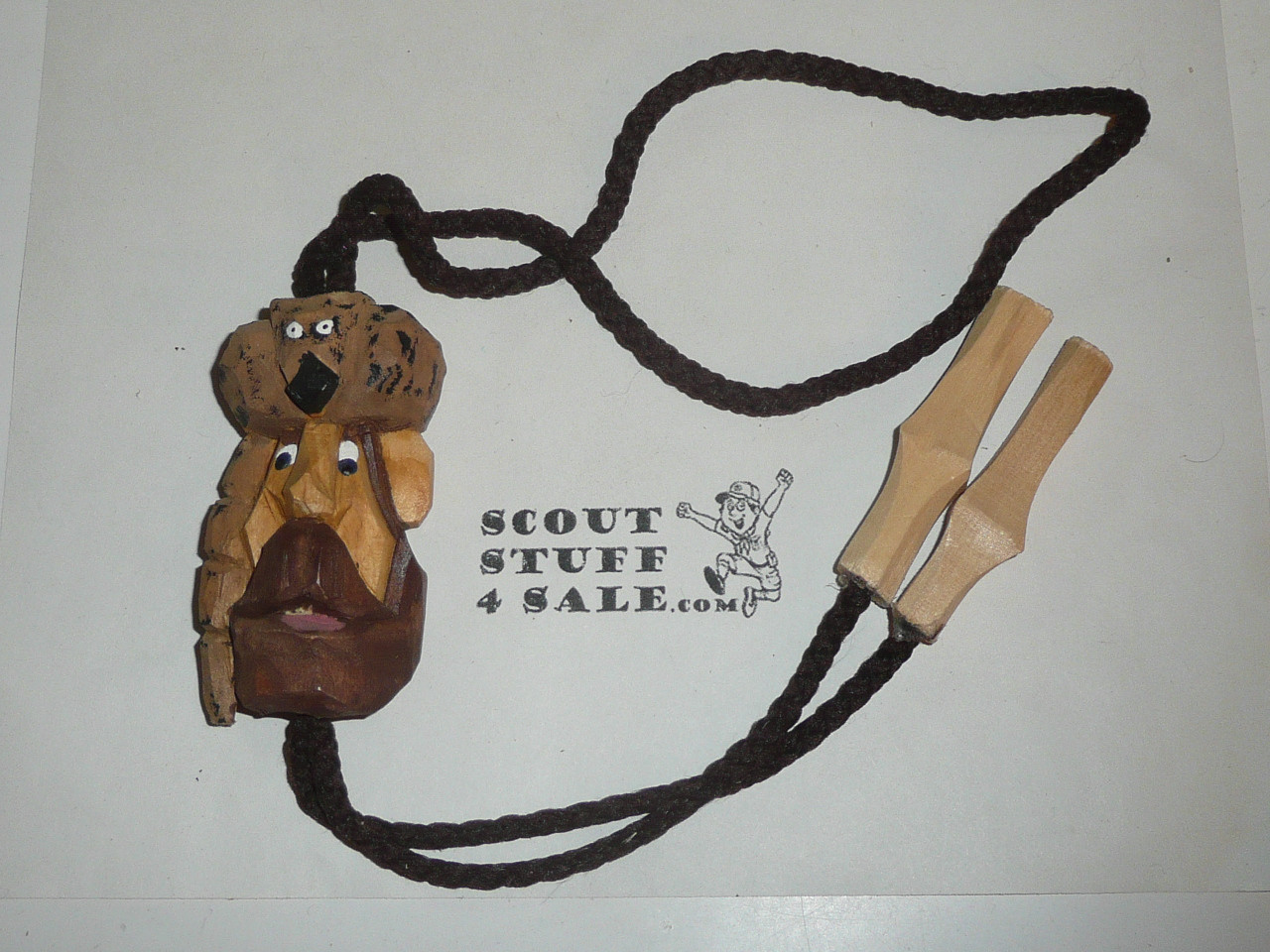Frontiersman Carved Wood Bolo tie