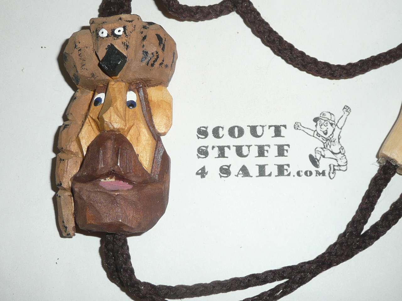 Frontiersman Carved Wood Bolo tie