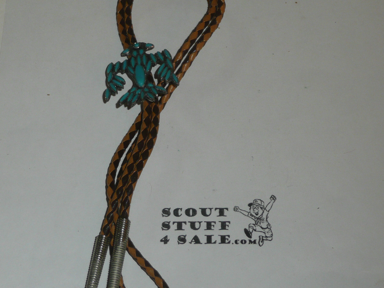 Thunderbird with Turqoise Bolo Tie with Braided Leather cord, Southwest Styling