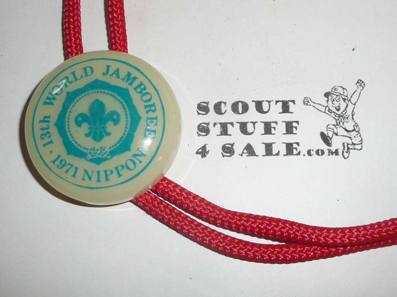 1971 World Jamboree Round Lucite Bolo Tie