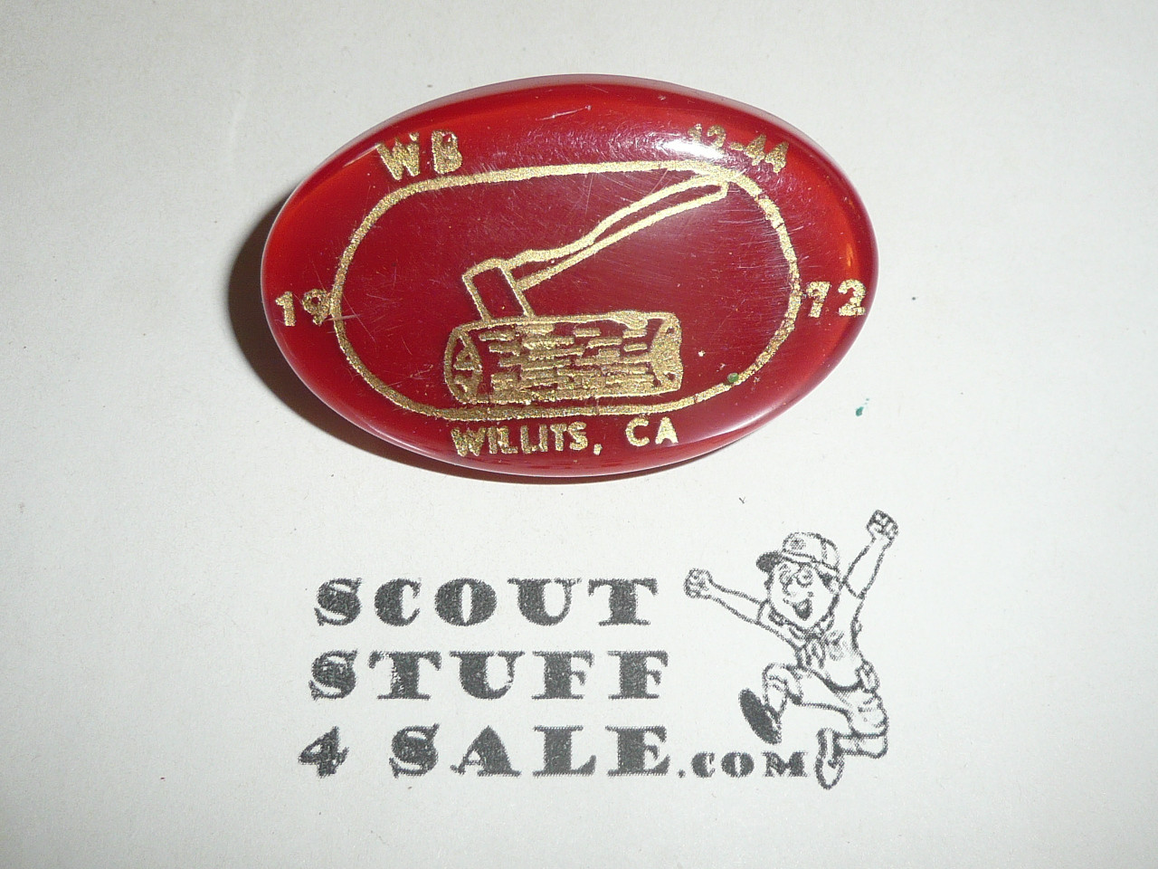 1972 Willits CA Wood Badge Lucite Neckerchief Slide