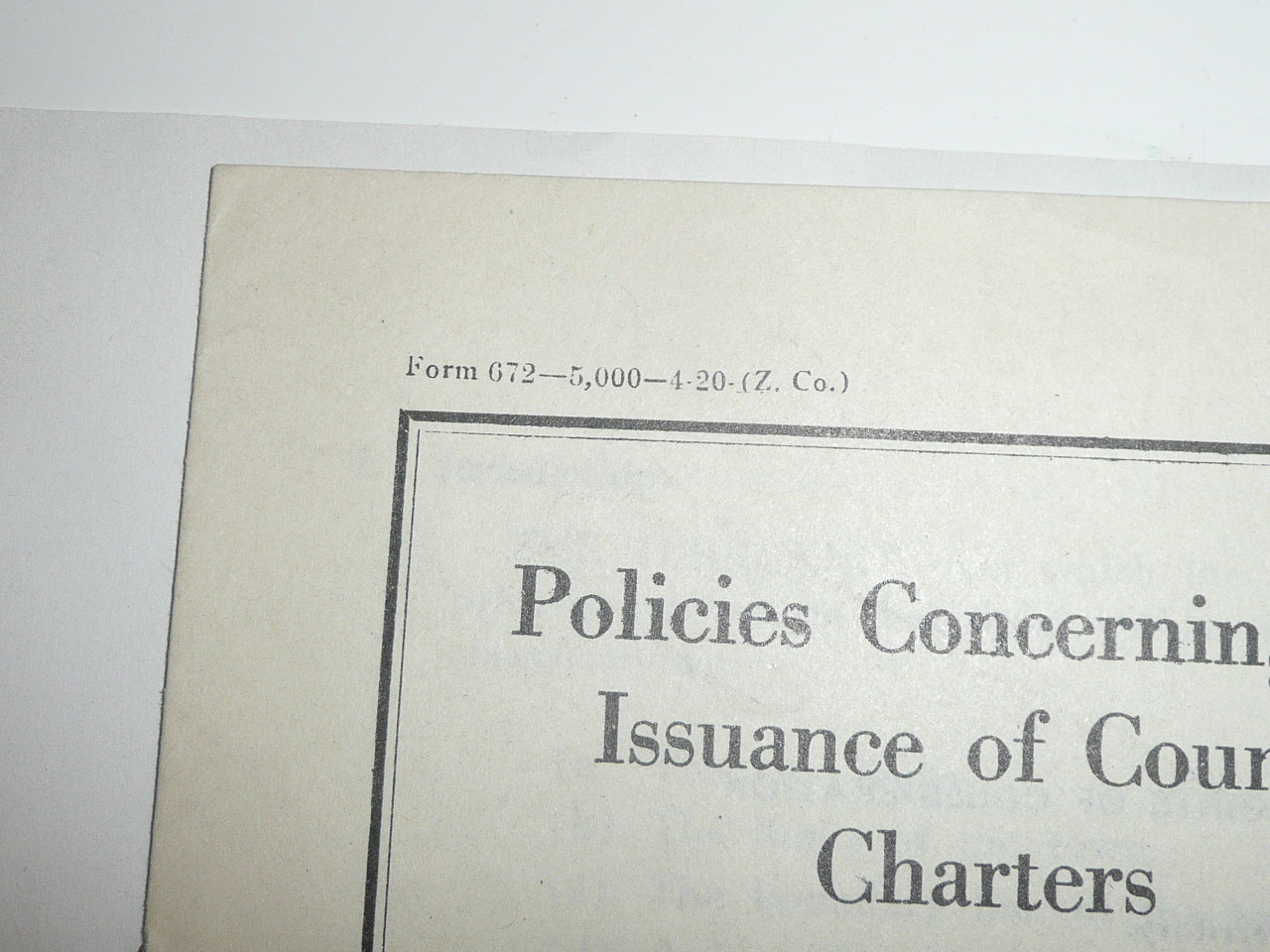 Policies Concerning the Issuance of Council Charters, A series of Interpretations #4, April 1920 Printing, 8 pages
