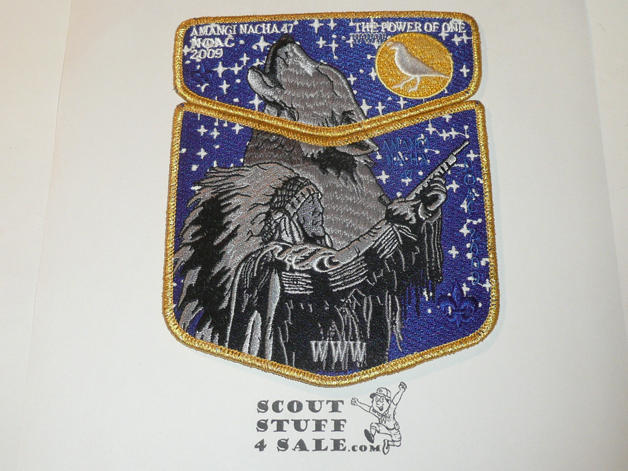 Order of the Arrow Lodge #47 Amangi Nacha 2009 NOAC Contingent 2 piece Flap Patch Set, gold mylar
