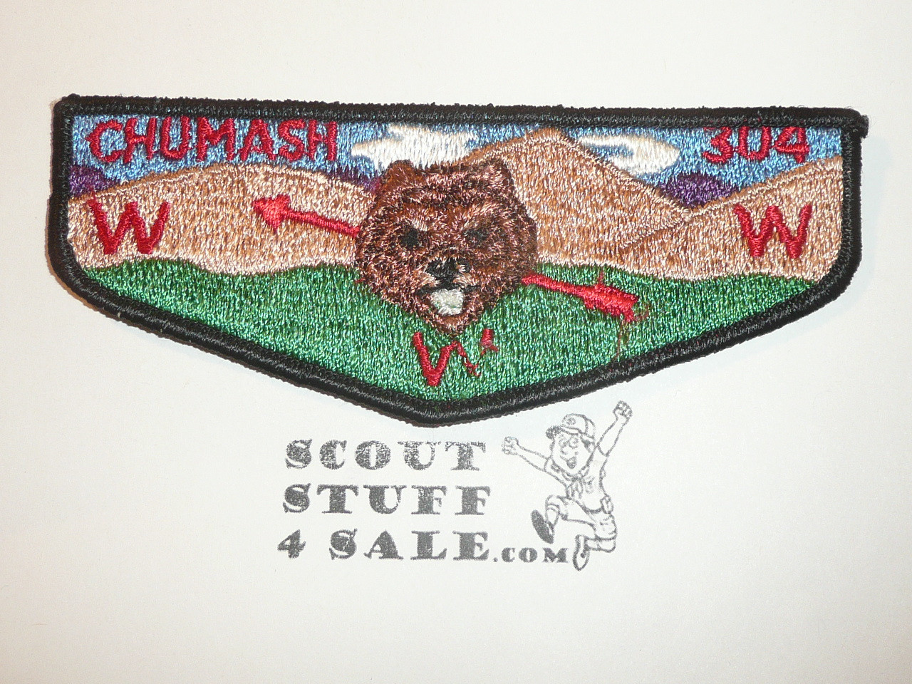 Order of the Arrow Lodge #304 Chumash s3 Flap Patch, white mouth variety, needle break in one W