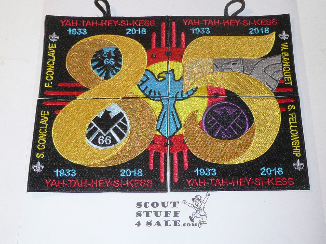 Order of the Arrow Lodge #66 Yah-Tah-Hey-Si-Kess 2018 85th Anniversary 4 piece patch set