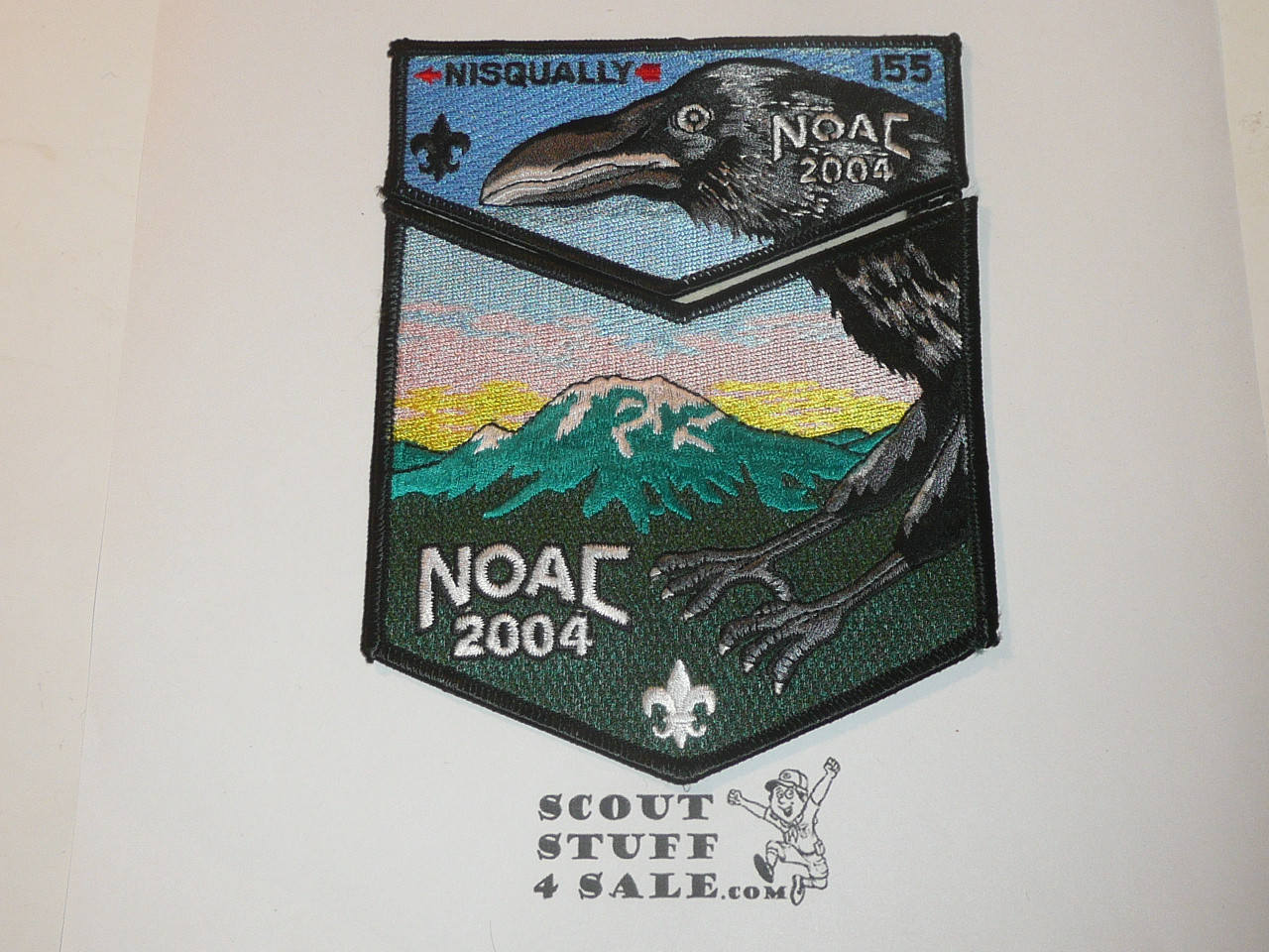 Order of the Arrow Lodge #155 Nisqually 2004 NOAC 2 Piece Flap Patch Set, blk bdr