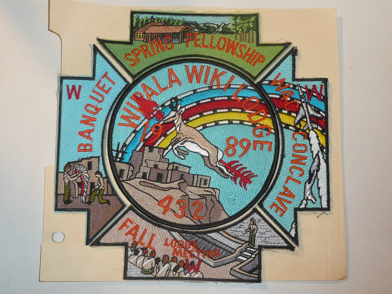 Order of the Arrow Lodge #432 Wipala Wiki j8.5 OA Jacket Patch with 1989 Activity Segments to go with it