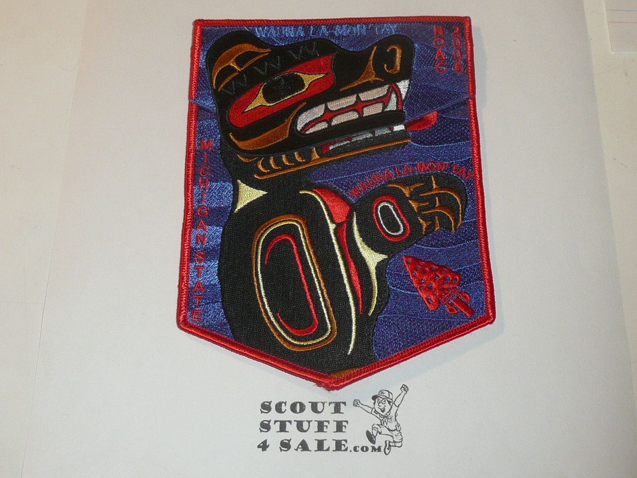 Order of the Arrow Lodge #442 Wauna La-Mon 'Tay 2006 NOAC 2-piece Flap Patch Set, red bdr