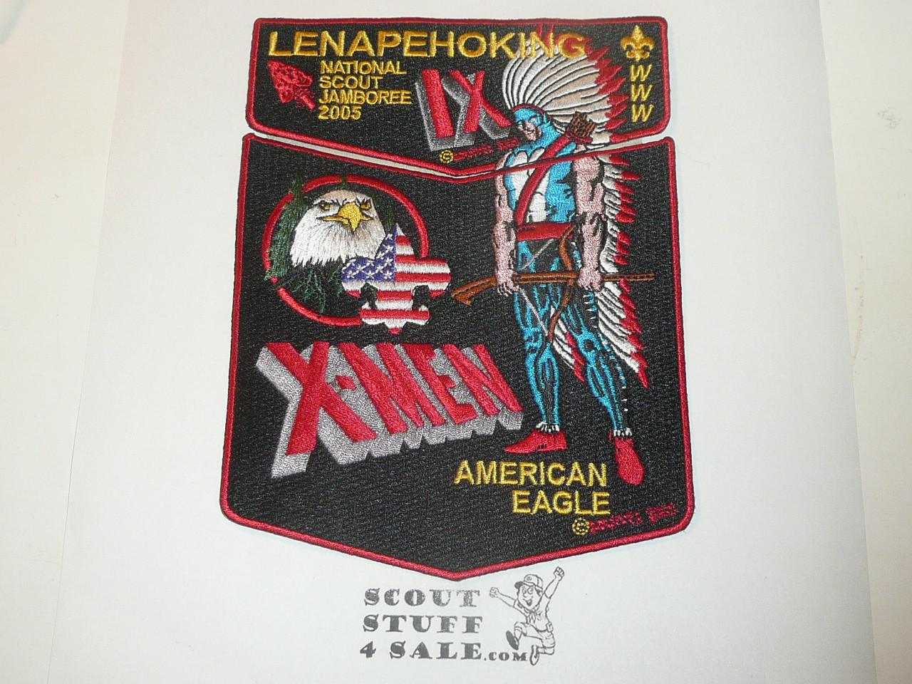 Order of the Arrow Lodge #9 Lenapehoking 2005 National Jamboree X-Men 2 piece Flap Patch Set