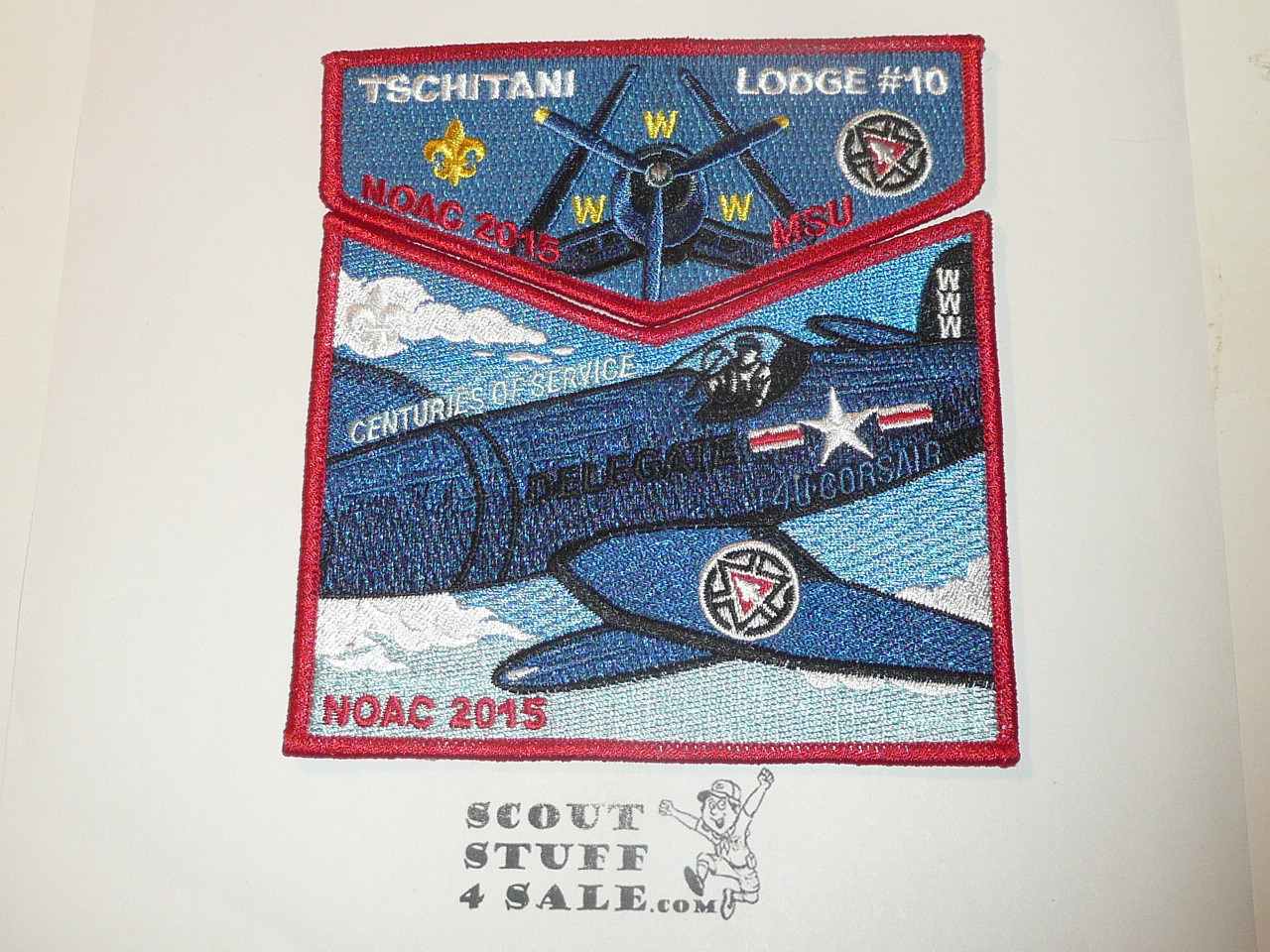 Order of the Arrow Lodge #10 Tschitani 2015 NOAC 2 piece Flap Patch Set, red bdr