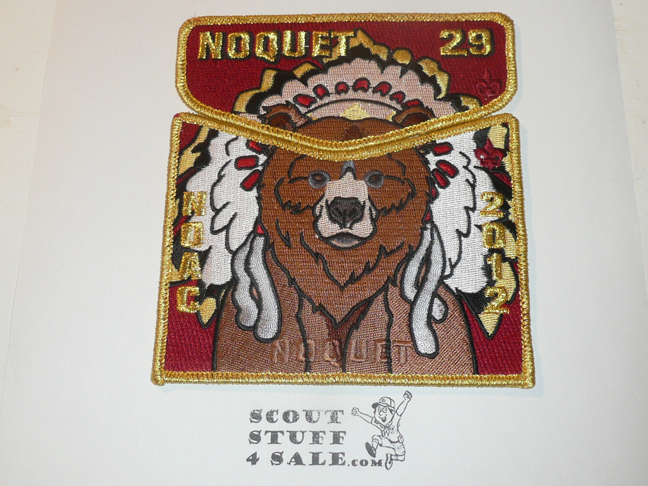 Order of the Arrow Lodge #29 Noquet 2012 NOAC 2 piece Flap Patch Set, Gold bdr