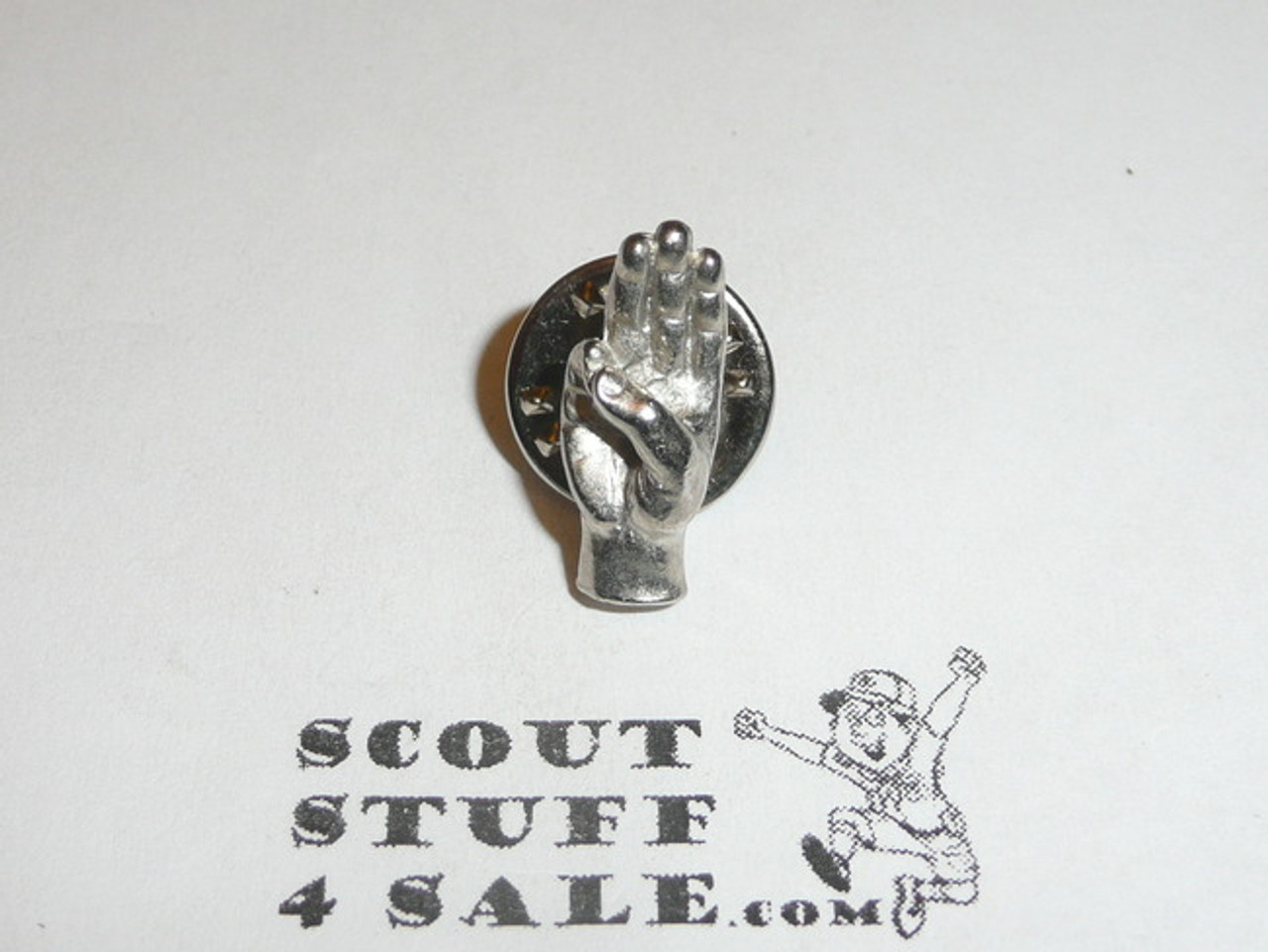 Hand Making the Boy Scout Sign Pin, 15mm, nice detail, silver color