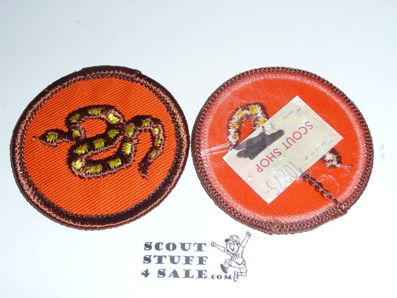 Rattlesnake Patrol Medallion, Orange Twill with plastic back, 1972-1989