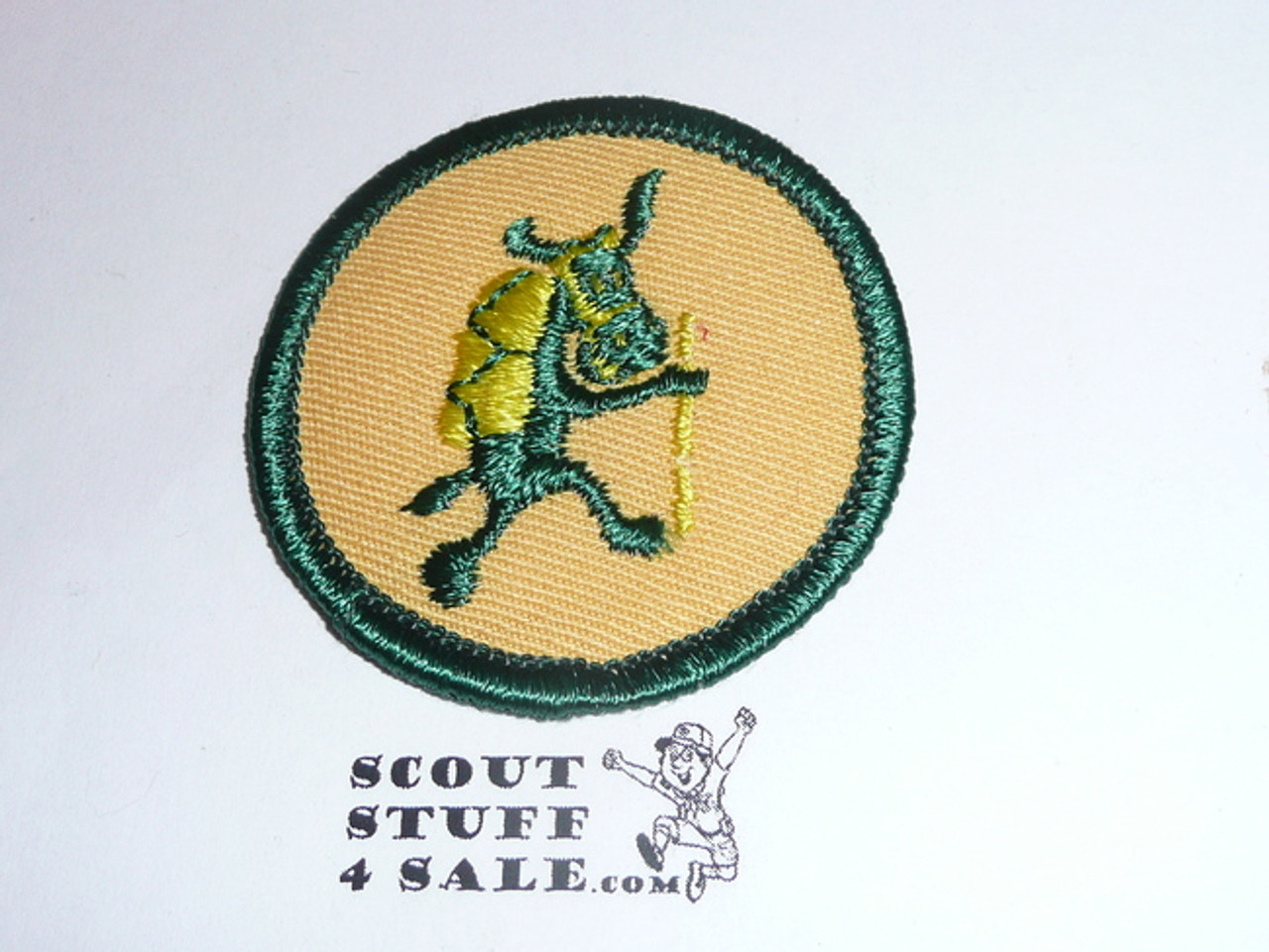 Pedro (hiking ) Patrol Medallion, Yellow Twill with plastic back, 1972-1989