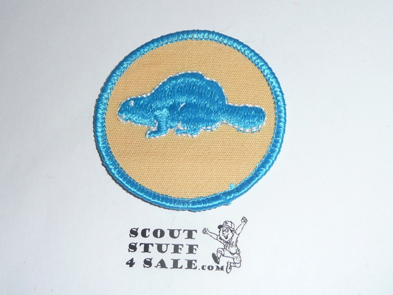 Beaver Patrol Medallion, Yellow Twill with paper back, 1972-1989