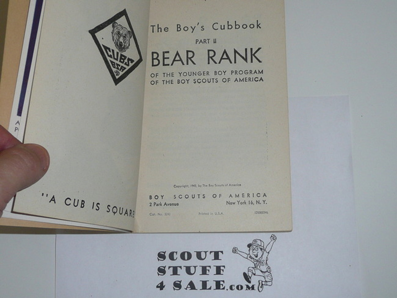 1943 Bear Cub Scout Handbook, 3-46 Printing, MINT condition