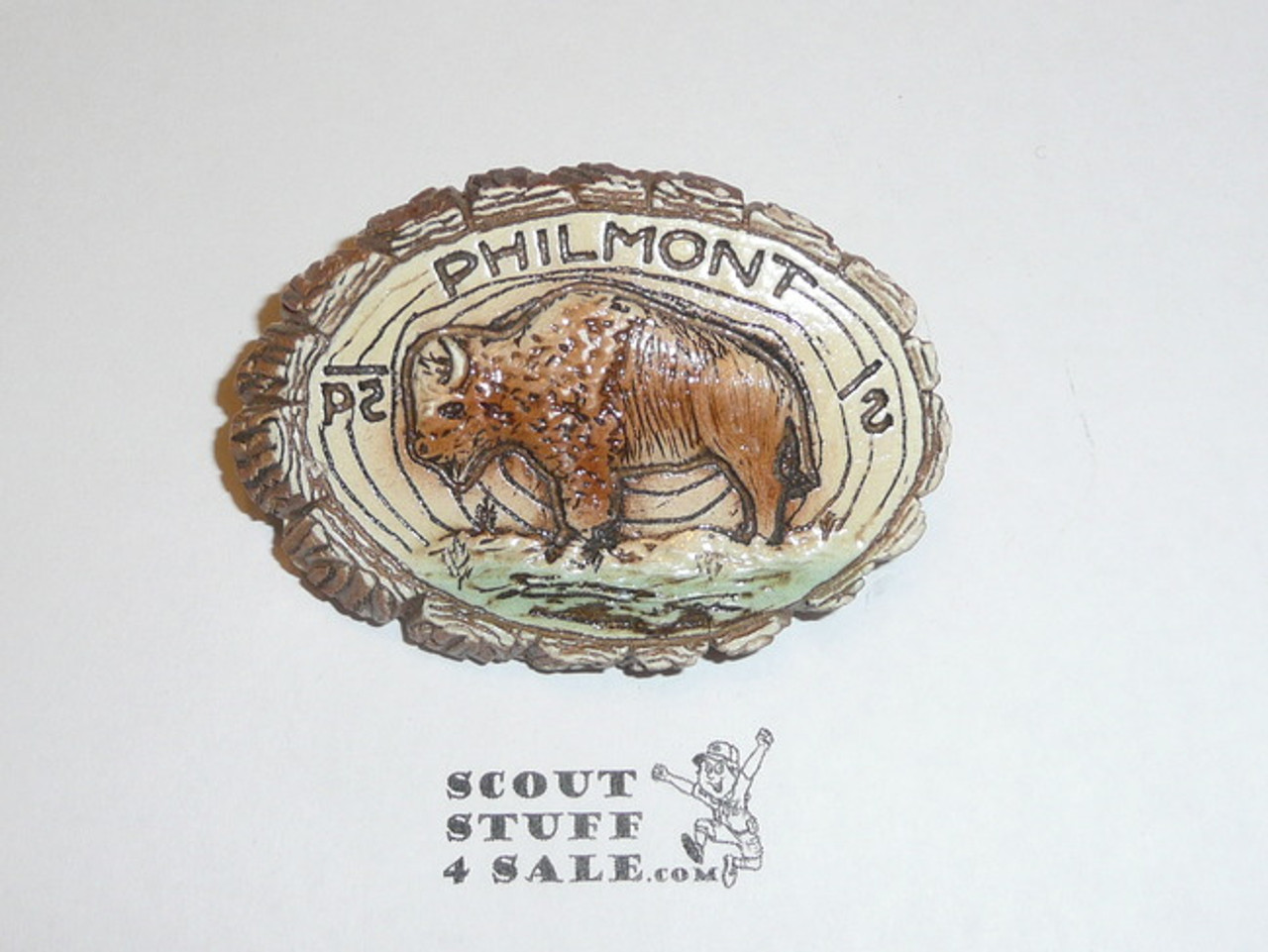 Philmont Scout Ranch Plaster Neckerchief Slide, Buffalo Side View