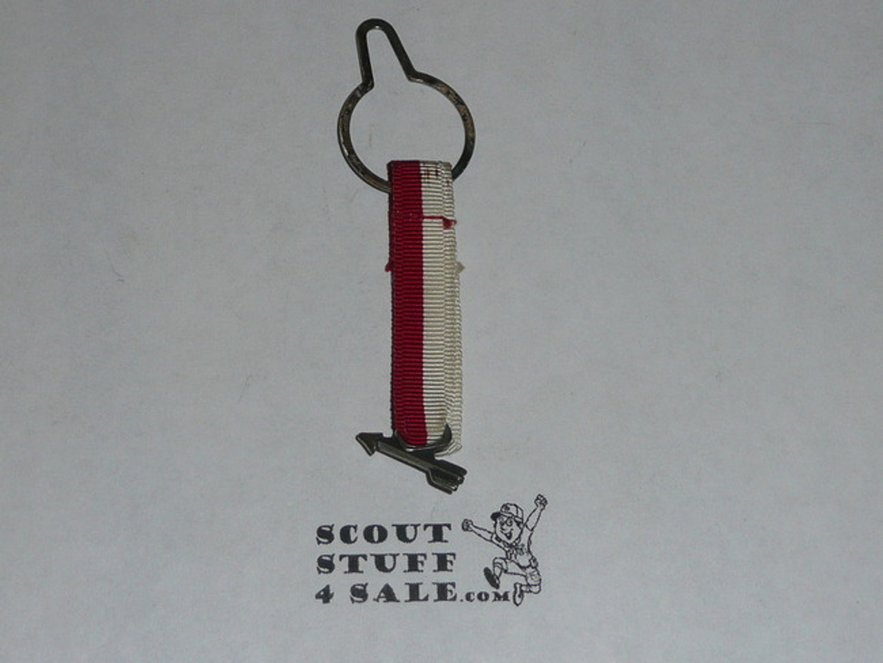 Order of the Arrow Drop Ribbon with notched button ring, Old, Unused