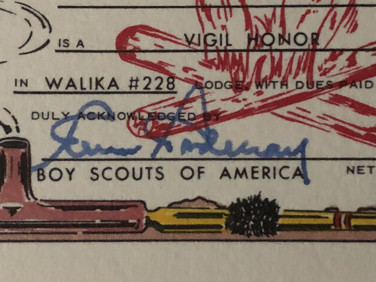 RARE Walika O.A. Lodge #228 Vigil Member Card, Original Ink Signature by Urner Goodman