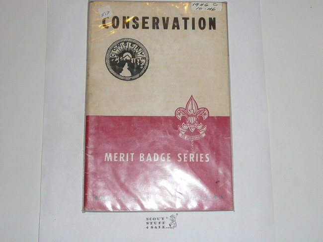 Conservation Merit Badge Pamphlet, Type 5, Red/Wht Cover, 10-46 Printing