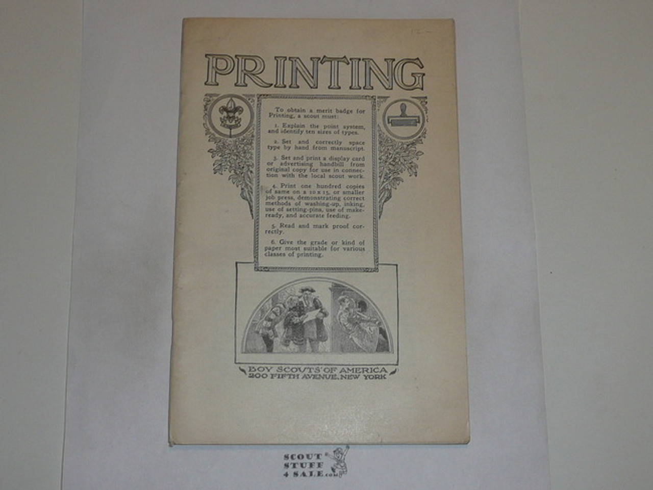 Printing Merit Badge Pamphlet, Type 2, White Cover, 1923 Printing