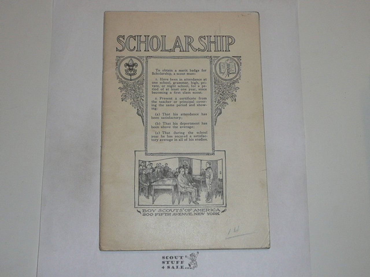 Scholarship Merit Badge Pamphlet, Type 2, White Cover, 1922 Printing