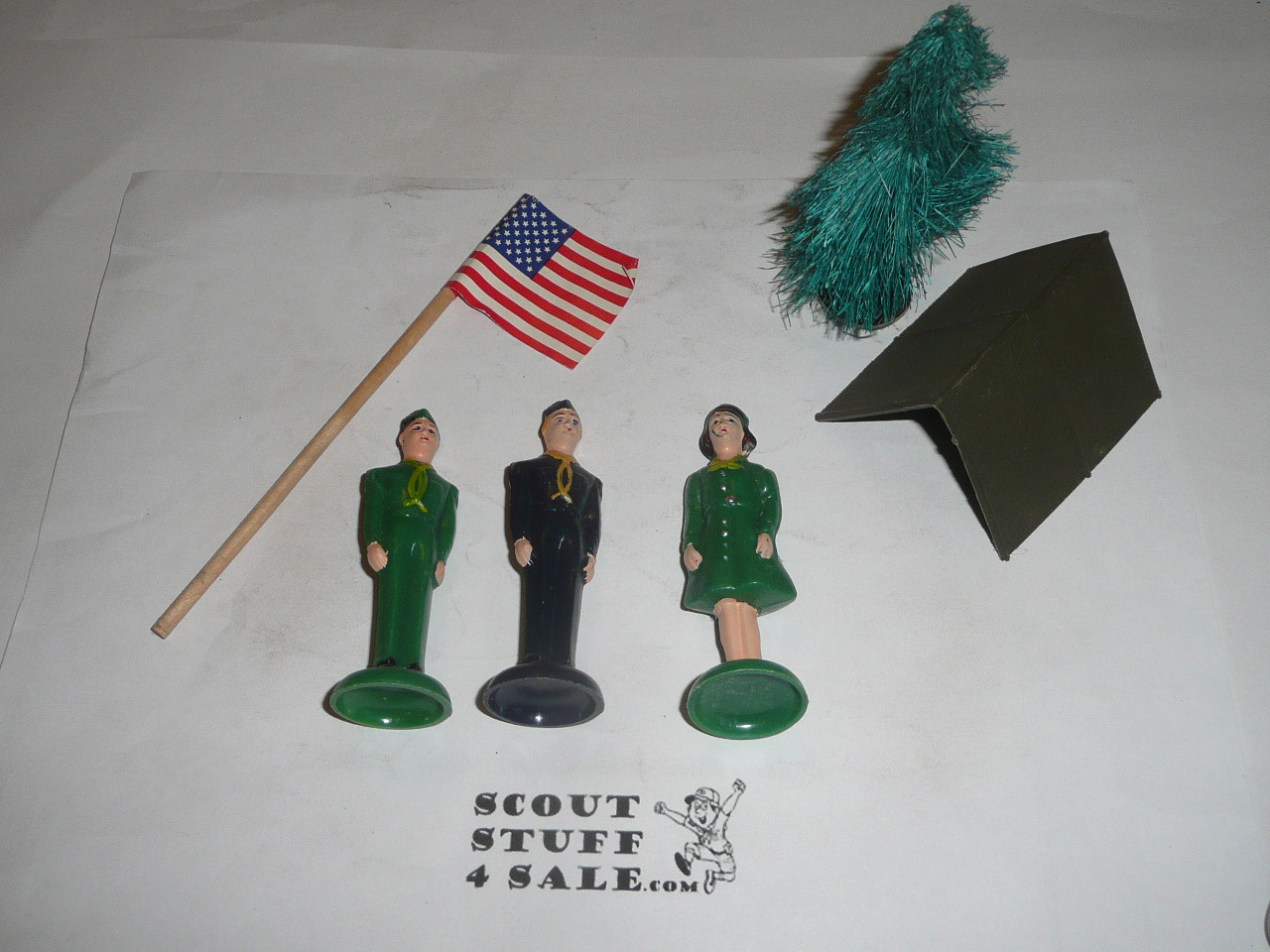 Complete 1960's Boy, Girl and Cub Scout Cake Decoration Set