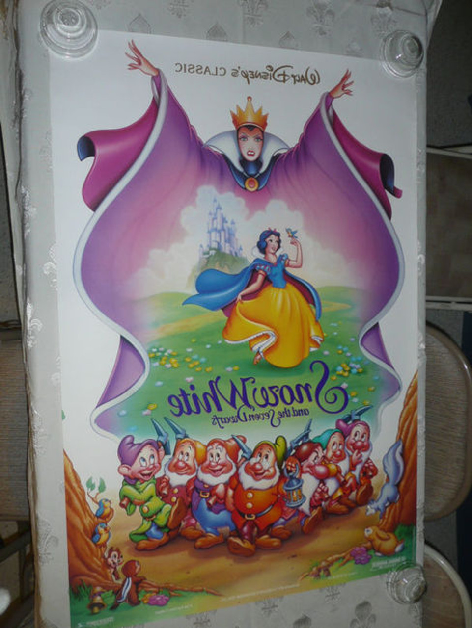 SNOW WHITE ORIG DISNEY MOVIE POSTER Re-release DOUBLE SIDED w/serial number