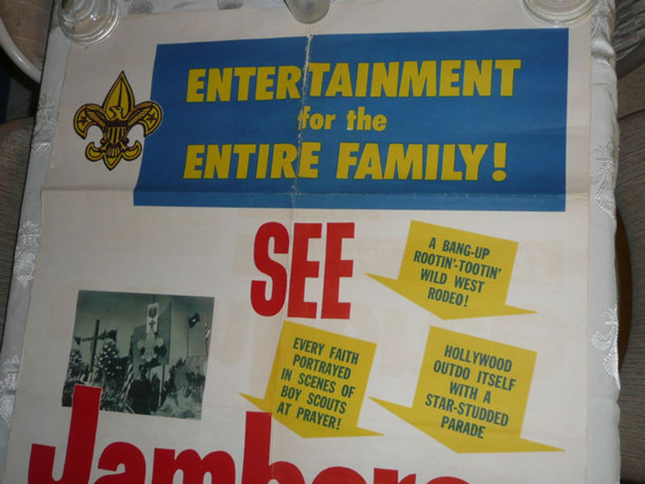 RARE 1953 Boy Scout National Jamboree Poster Promoting Jamboree Film, seam tears and other tears that may not be visible in images, should frame well with work