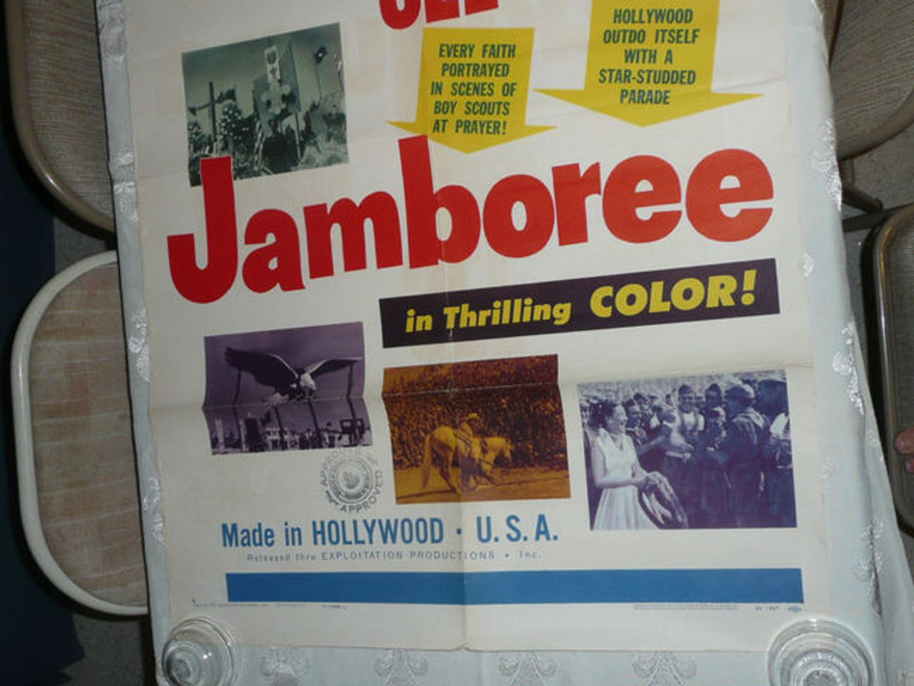 RARE 1953 Boy Scout National Jamboree Poster Promoting Jamboree Film, seam tears and other tears that may not be visible in images, should frame well with work