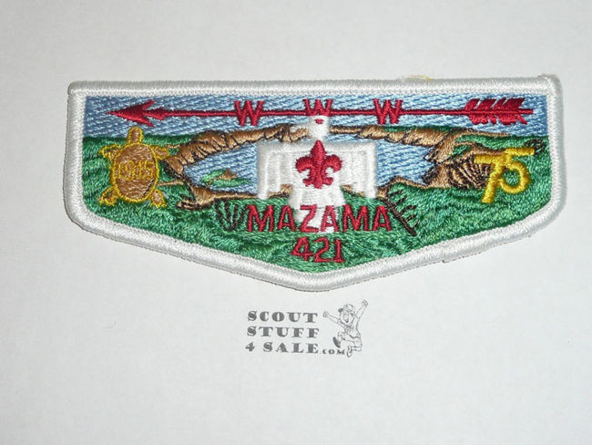 Order of the Arrow Lodge #421 Mazama s8 1990 NOAC Flap Patch-75th OA Anniversary