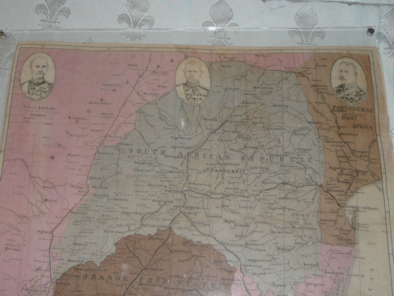 Map of Boer and Transval War Area on silk pressed between lucite sheets