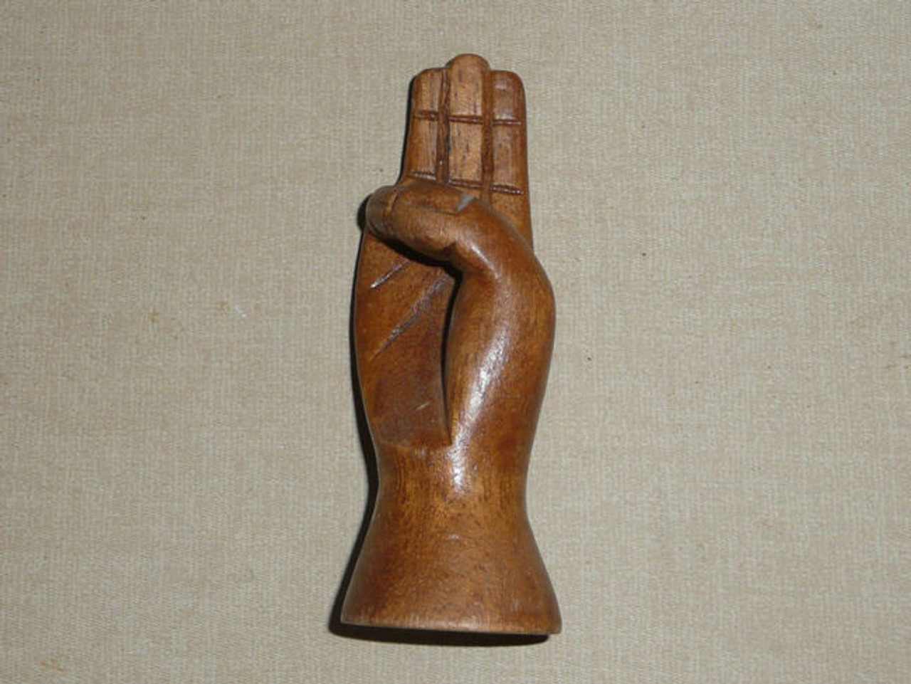 Carved Wood Hand making the Scout Sign, 4" Tall - Boy Scout