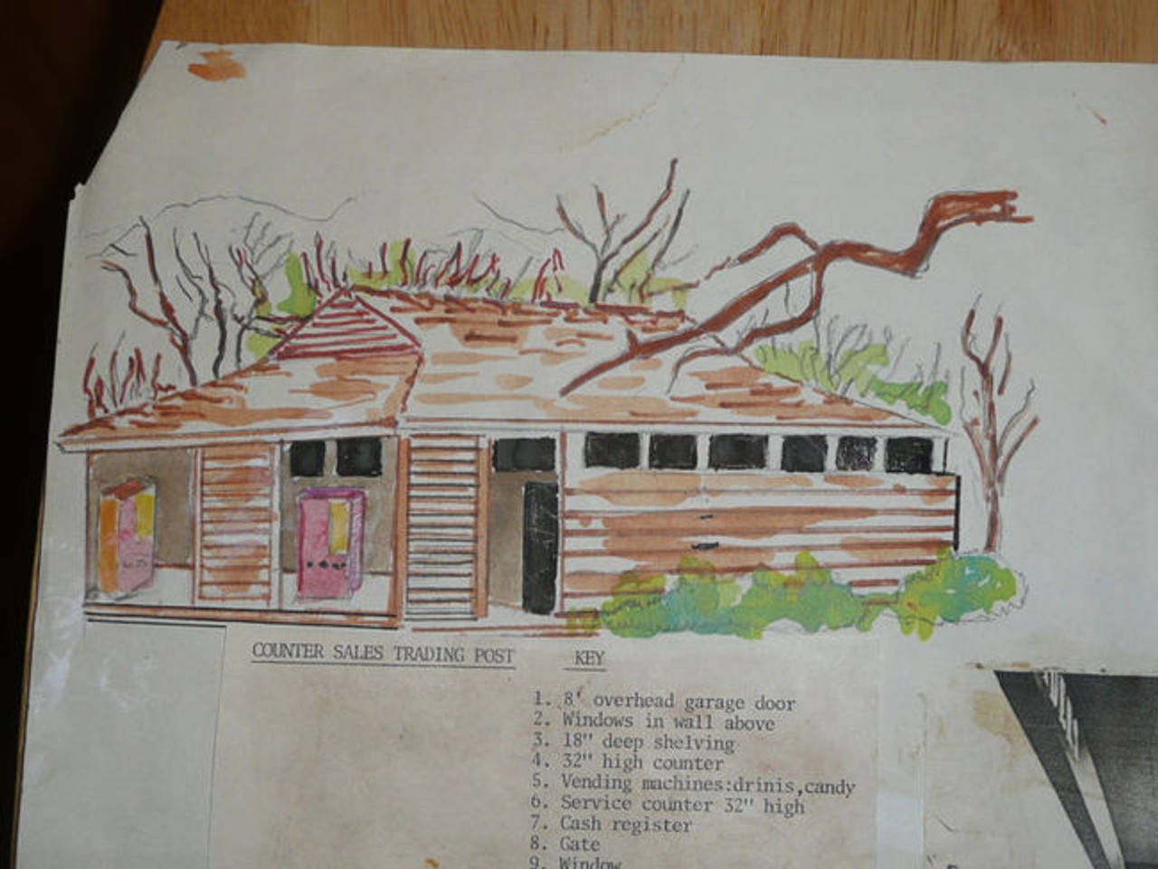 1970's Original Artist's Rendition of Trading Post for Scout Camp Emerald Bay