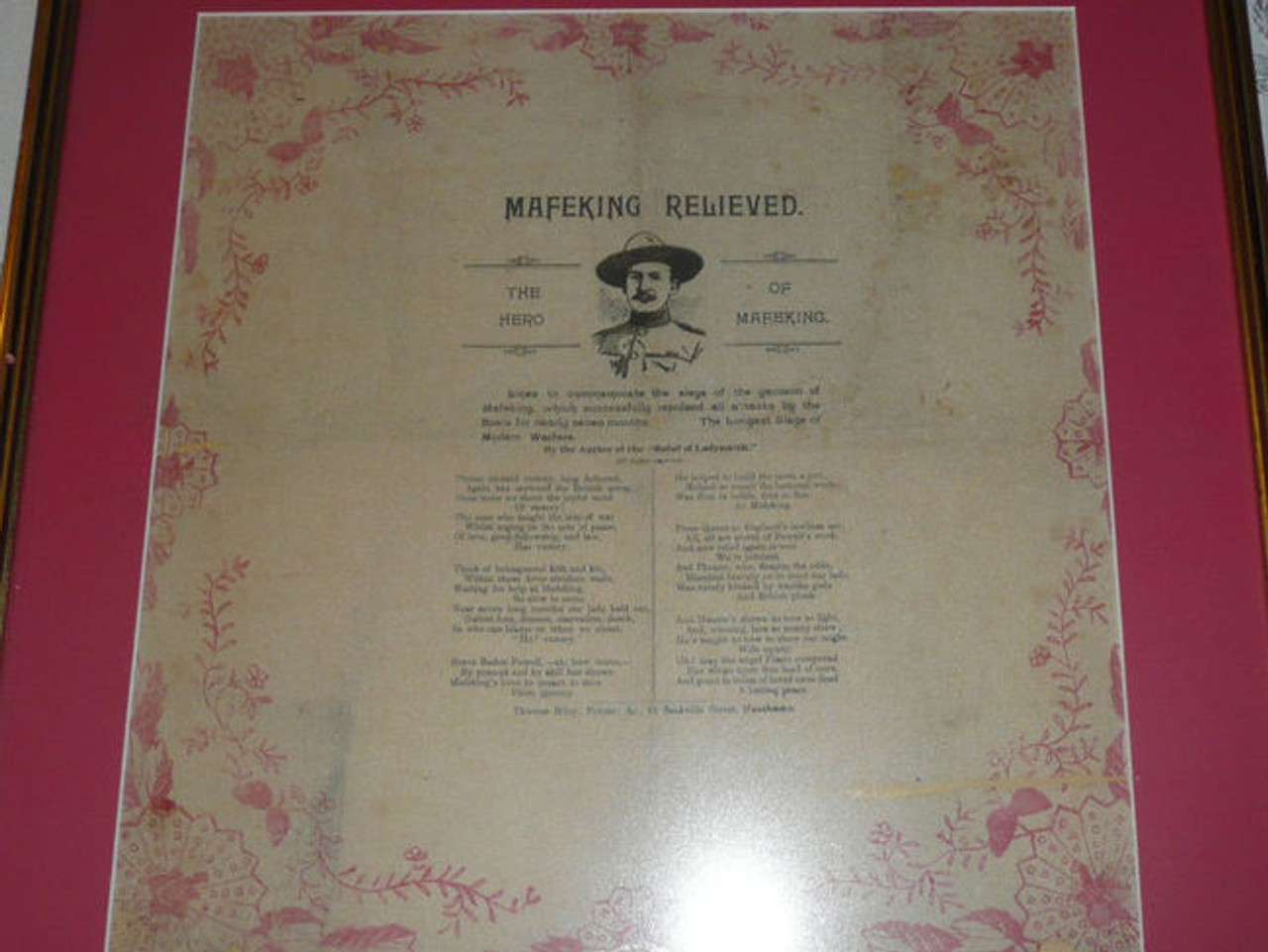 1900 Mafeking Relieved, Tribute to Baden Powell, Printed on silk/tissue, framed